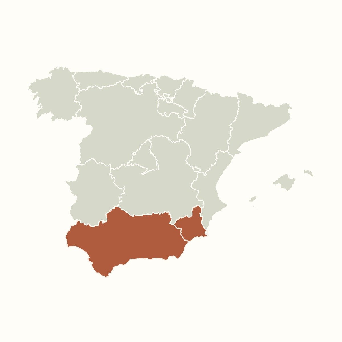 Cartina del sud della Spagna: Andalusia e regione di Murcia.