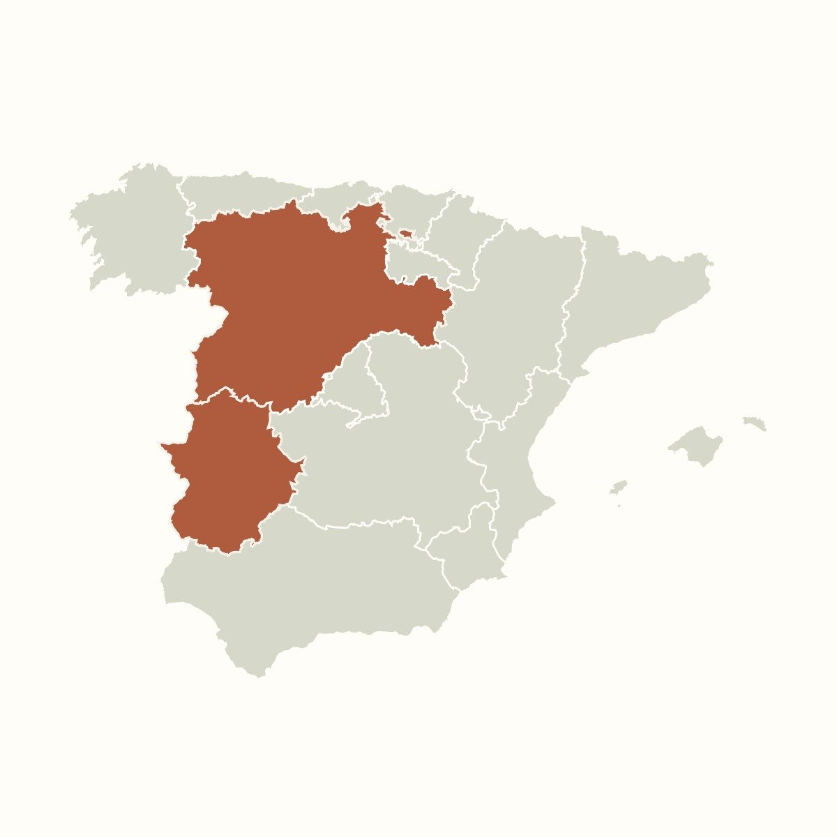 Cartina dell’ovest della Spagna: Castiglia e León ed Estremadura.